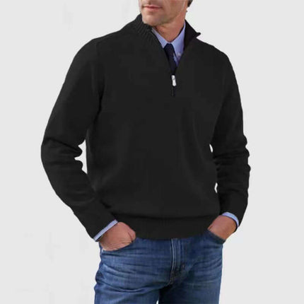 Men Stand Collar Zipper Sweater Winter Warm Knitted Top red fashion sweater.