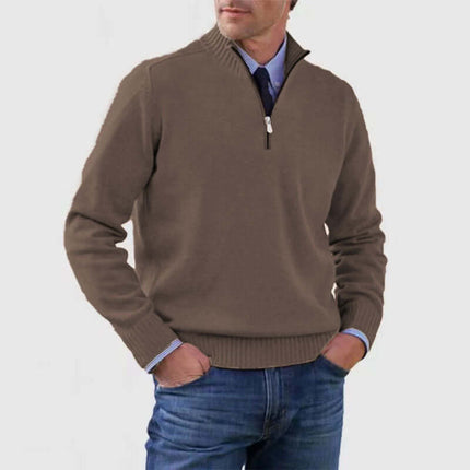 Men Stand Collar Zipper Sweater Winter Warm Knitted Top size M bust 106cm.