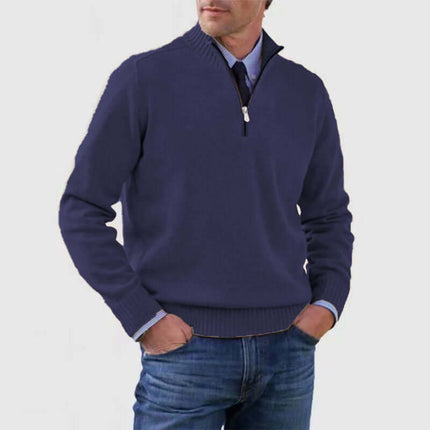 Men Stand Collar Zipper Sweater Winter Warm Knitted Top size L length 73cm.