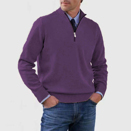 Men Stand Collar Zipper Sweater Winter Warm Knitted Top size XL shoulder 49cm.