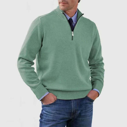 Men Stand Collar Zipper Sweater Winter Warm Knitted Top size 2XL sleeve 71cm.
