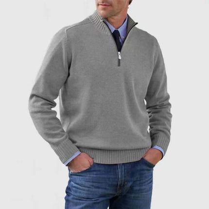 Men Stand Collar Zipper Sweater Winter Warm Knitted Top size 3XL bust 130cm.