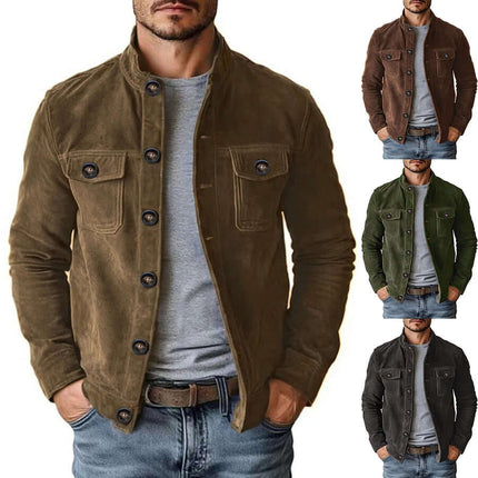 Men Vintage Single breasted Faux Suede Jacket size S length 66cm bust 110cm
