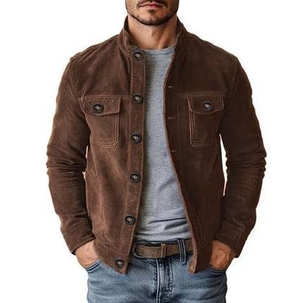 Men Vintage Single breasted Faux Suede Jacket size 2XL length 70cm bust 130cm