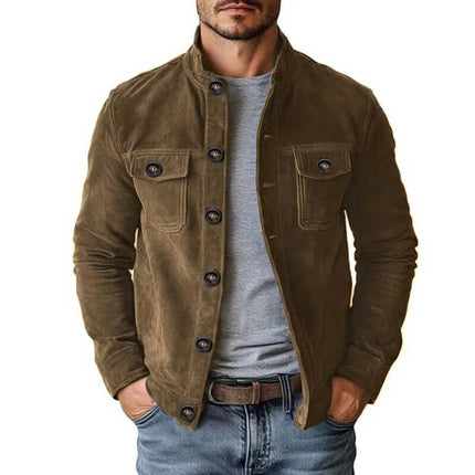 Men Vintage Single breasted Faux Suede Jacket size 3XL length 71cm bust 135cm
