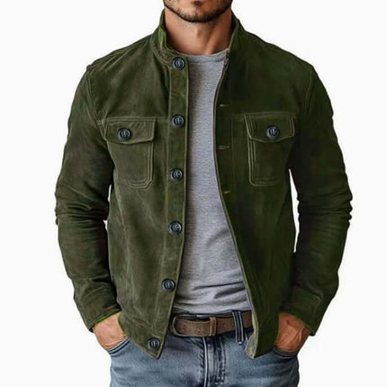 Men Vintage Single breasted Faux Suede Jacket size XL length 69cm bust 125cm
