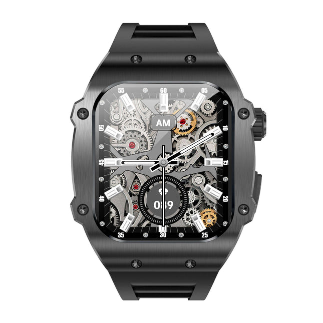 Men Waterproof Smart Watch BT Calling Heart Rate Monitor white frame orange strap.