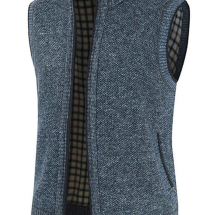 Men Zip Stand Collar Sleeveless Knit Cardigan Vest front view
