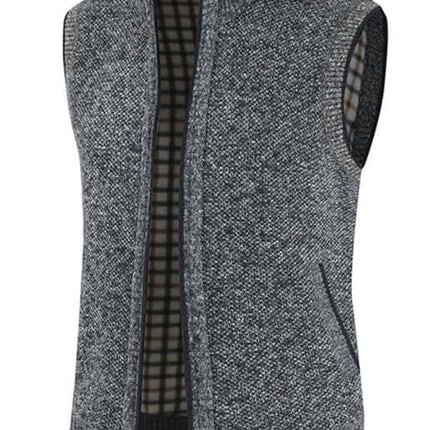 Men Zip Stand Collar Sleeveless Knit Cardigan Vest side view