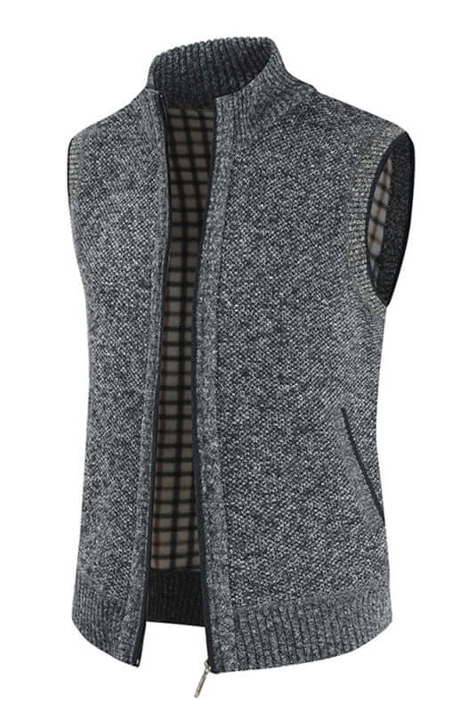 Men Zip Stand Collar Sleeveless Knit Cardigan Vest side view
