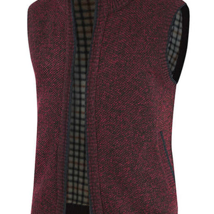 Men Zip Stand Collar Sleeveless Knit Cardigan Vest stand collar