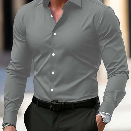 Mens Business Button Down Long Sleeve Vacation Shirt in gray, featuring long sleeves and a stylish button-down design.