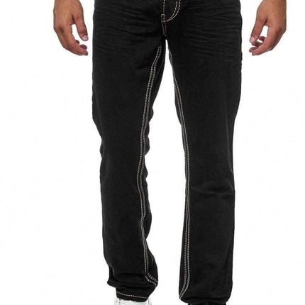 Men's Business Casual Straight Jeans in sleek solid black variant demonstrating neat straight leg tailoring lines