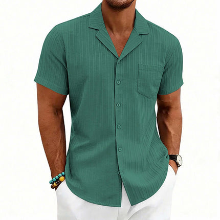 Men's Casual Cuban Neck Short Sleeve Shirt in green, featuring a stylish design and comfortable fit.