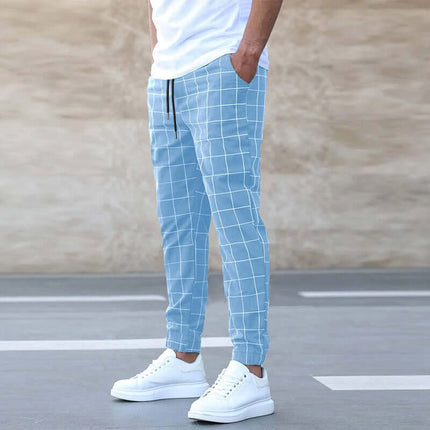 Mens Casual Drawstring Straight Leg Plaid Pants Modern Straight Leg Design