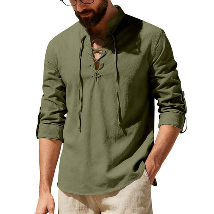 Men's Casual Long Sleeve Linen Henley Shirt Modern Casual Fashion