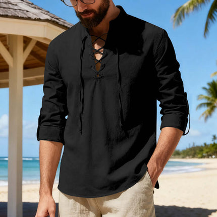 Men's Casual Long Sleeve Linen Henley Shirt Versatile Daily Wear