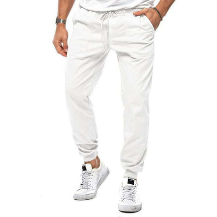 Men's Casual Loose Tapered Jogger Trousers front view showing clean waistband loops including the decorative belt assembly