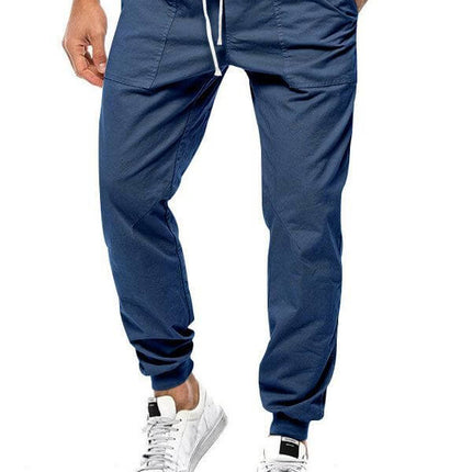 Men's Casual Loose Tapered Jogger Trousers denim blue model option showing beautiful dual color tone matching possibilities