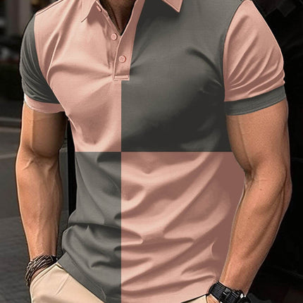 Mens Casual Sports Color Stitching Turnover Polo cotton blend fabric