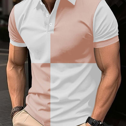 Mens Casual Sports Color Stitching Turnover Polo short sleeve style