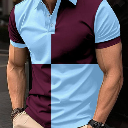 Mens Casual Sports Color Stitching Turnover Polo turnover neck collar