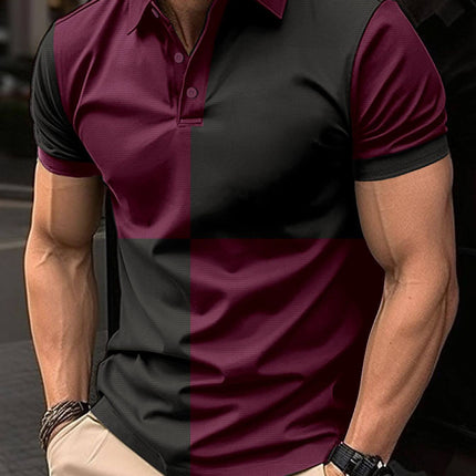 Mens Casual Sports Color Stitching Turnover Polo coffee and white color