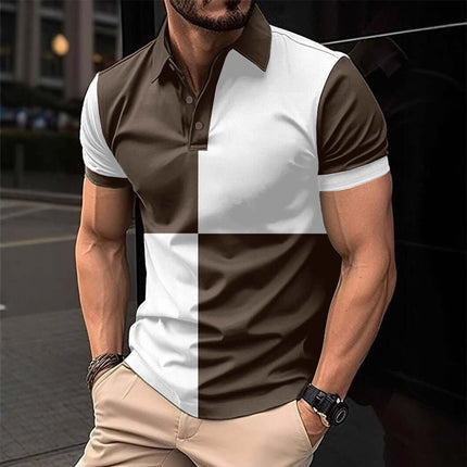 Mens Casual Sports Color Stitching Turnover Polo wine red and black