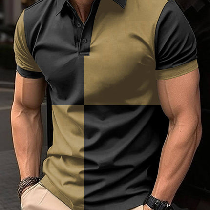 Mens Casual Sports Color Stitching Turnover Polo size XXL 123cm chest