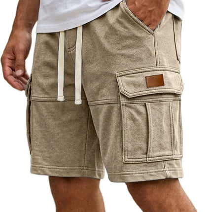 Men's Casual Summer Cargo Shorts With Pockets classic khaki vacation shorts showing integrated utility side pockets