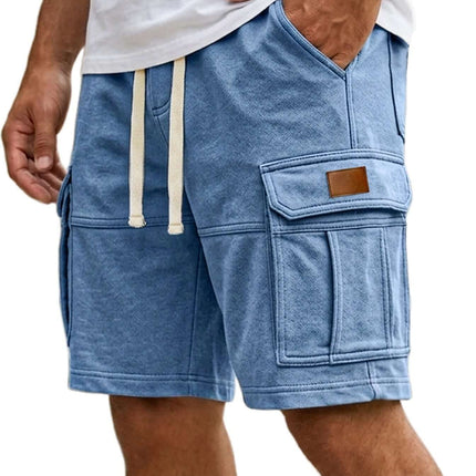 Men's Casual Summer Cargo Shorts With Pockets crisp navy blue striped technical fabric view
