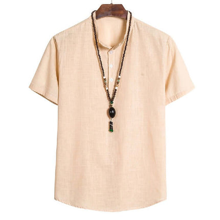 Mens Chinese Style Cotton Linen Summer Hanfu T Shirt model casual oriental look