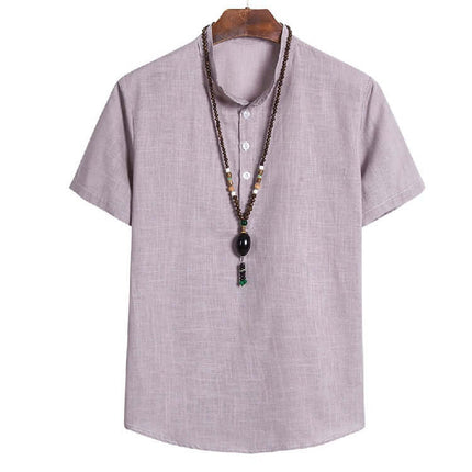Mens Chinese Style Cotton Linen Summer Hanfu T Shirt detailed size chart M to 5XL