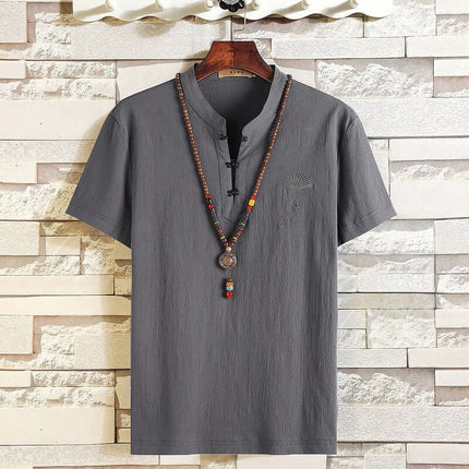 Mens Chinese Style Cotton Linen Summer Hanfu T Shirt single piece packaging