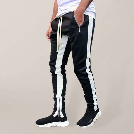 Men Color Block Casual Pants with Multi Zipper Pockets full display