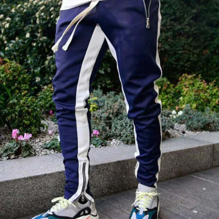 Men Color Block Casual Pants with Multi Zipper Pockets side angle