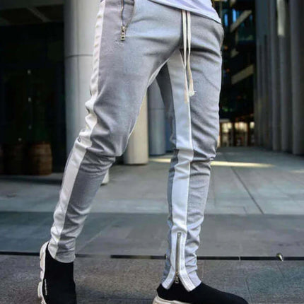 Men Color Block Casual Pants with Multi Zipper Pockets street style look