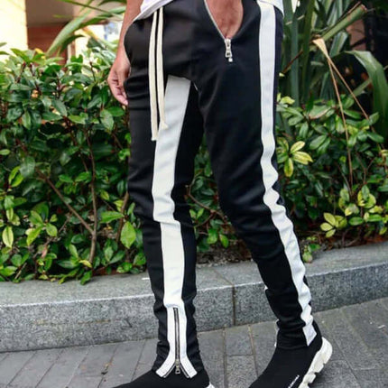 Men Color Block Casual Pants with Multi Zipper Pockets lightweight fabric