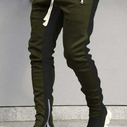 Men Color Block Casual Pants with Multi Zipper Pockets front view