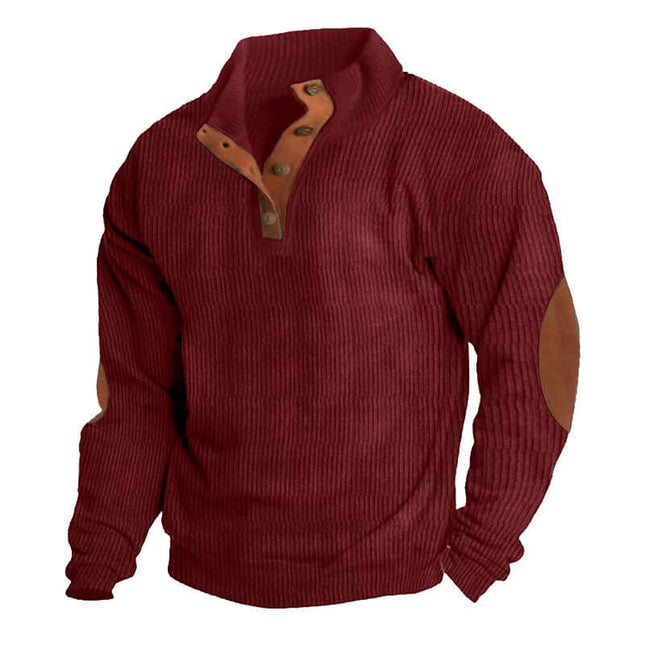 Mens Corduroy Stand Collar Long Sleeve Sweater Stand Collar Design