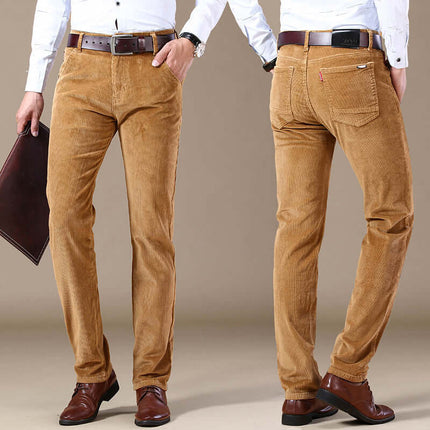 Mens Corduroy Trousers khaki color front view.