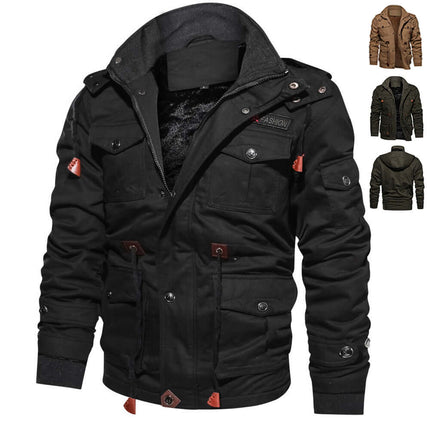 Mens Detachable Hooded Winter Cargo Coat Top Detachable Hood Design