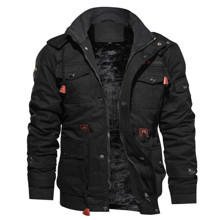 Mens Detachable Hooded Winter Cargo Coat Top Utility Pocket Detail