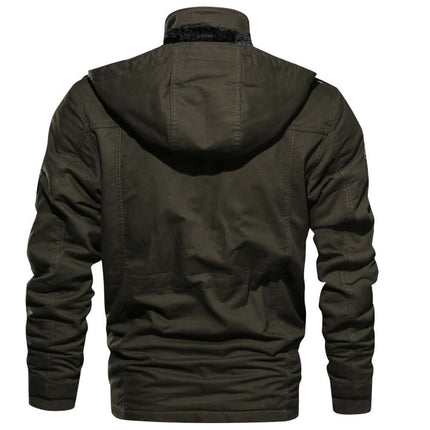 Mens Detachable Hooded Winter Cargo Coat Top Removable Hood Detail