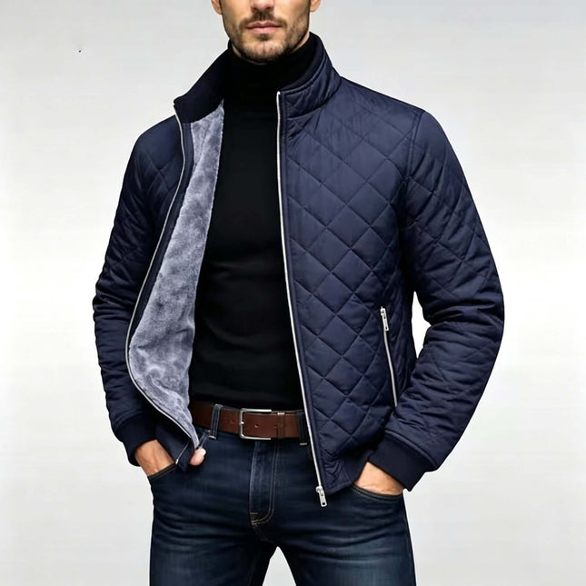 Mens Diamond Plaid Quilted Cotton Winter Jacket Quilted Cotton Texture