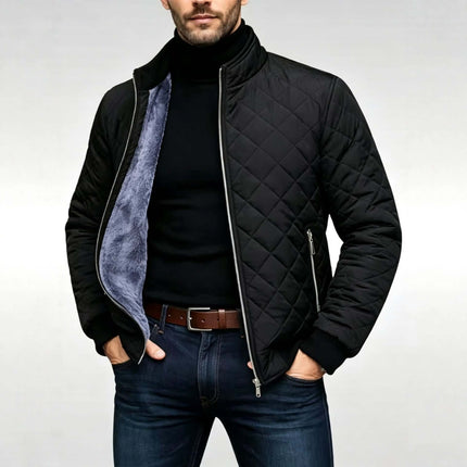 Mens Diamond Plaid Quilted Cotton Winter Jacket Men's Winter Outerwear