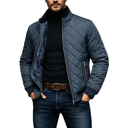 Mens Diamond Plaid Quilted Cotton Winter Jacket Classic Plaid Pattern
