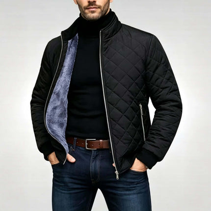 Mens Diamond Plaid Quilted Cotton Winter Jacket Cotton Padded Style