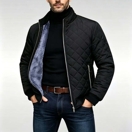 Mens Diamond Plaid Quilted Cotton Winter Jacket Casual Winter Clothing