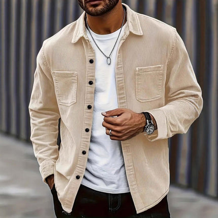 Mens Fashion Corduroy Spring Button Jacket Coat size S length 72.5